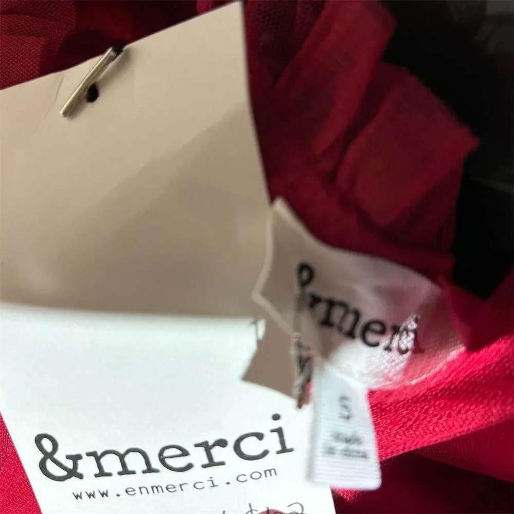 &merci Women's Red Puff Sleeve Mesh A-line Dress Size S Summer Backless